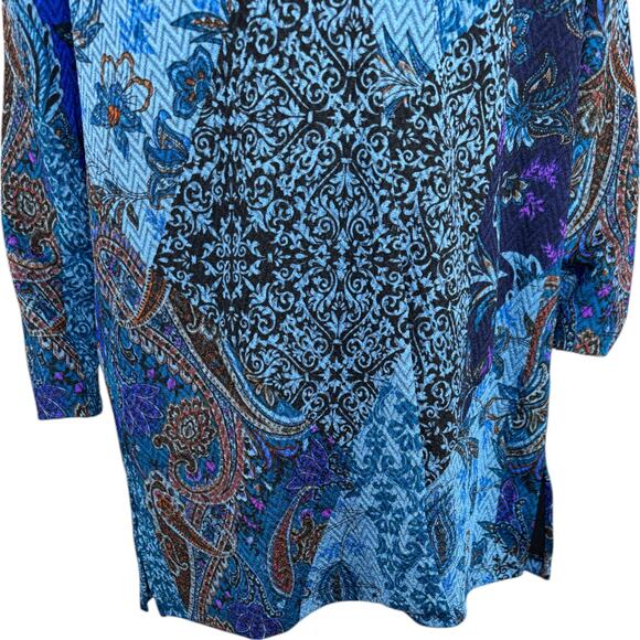 Susan Graver Petite Novelty Knit Jacket Shawl Collar Blue Teal MP NWOT Stretch - Picture 3 of 13